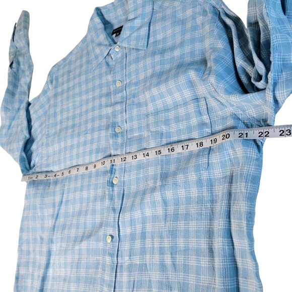 2 Henry Cottons Men's Linen Plaid Dress Shirts Sz Small Tall Blue Orange Easter - Picture 12 of 16